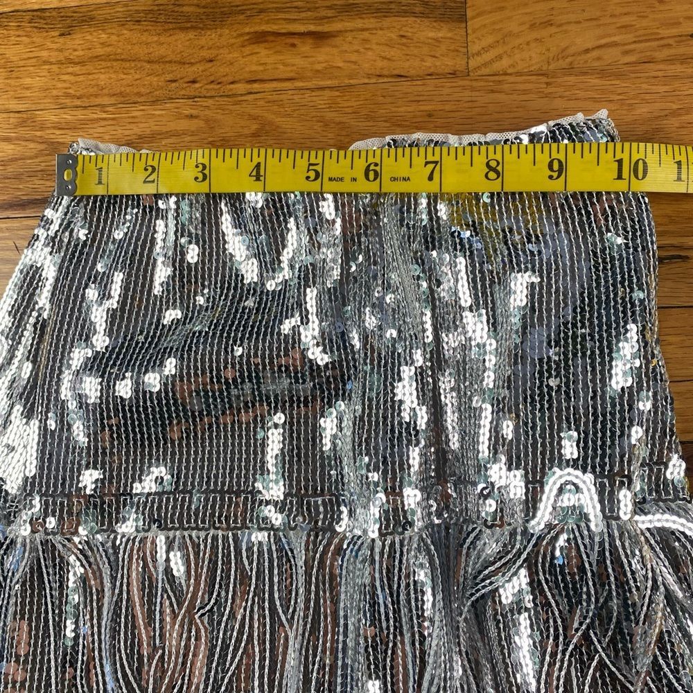 Anthropologie Maeve Tatiana Silver Sequin Fringe Skirt Size 2 - Picture 9 of 11